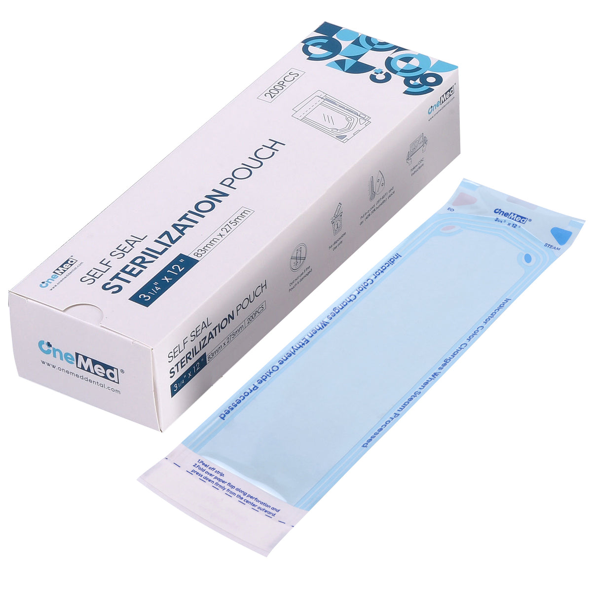 OneMed 3.25"x12" Self-Sealing Sterilization Pouches for Autoclave 800(4 Boxes)