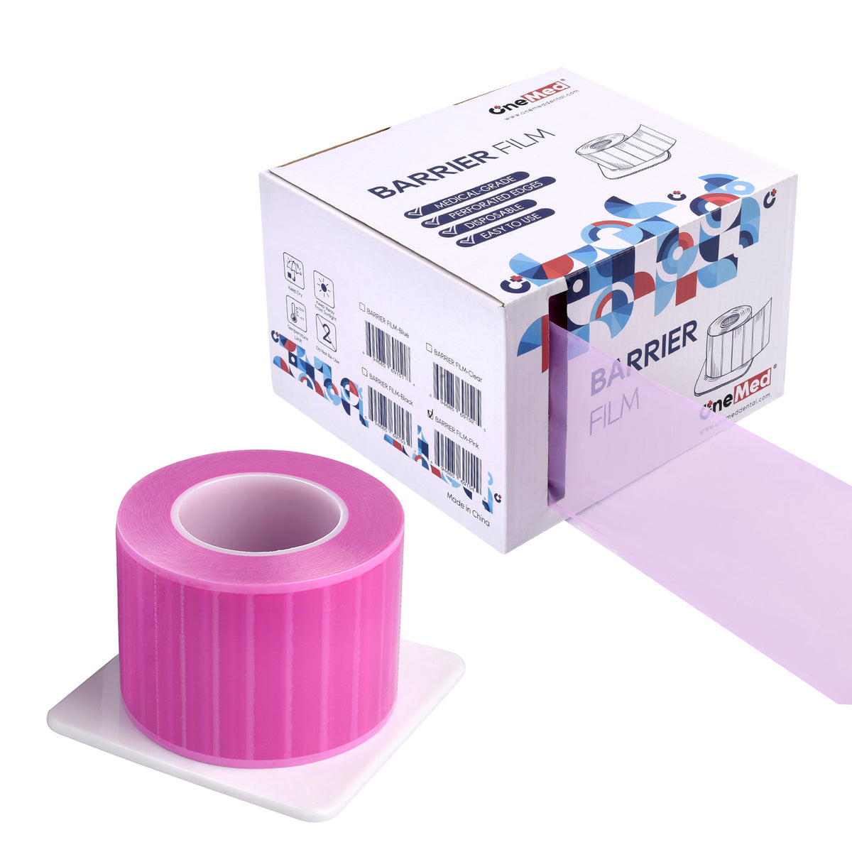 OneMed Dental Barrier Film Pink 2 Rolls 2400 Perforted Sheets 4"x6"
