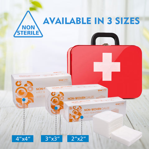 OneMed 4000(1 Case) Ever Ready First Aid Non-Woven Sponges,  3" x 3", 4 Ply