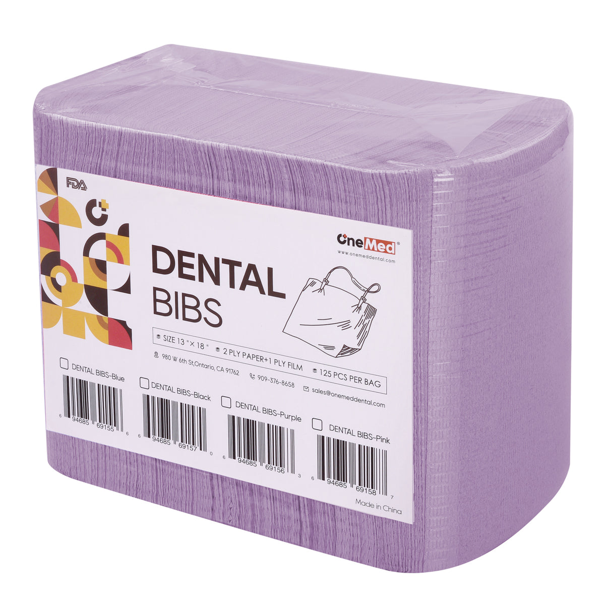 OneMed 250pcs Disposable Purple Dental Tattoo Patient Towel Bibs 3-Ply 13"x18"