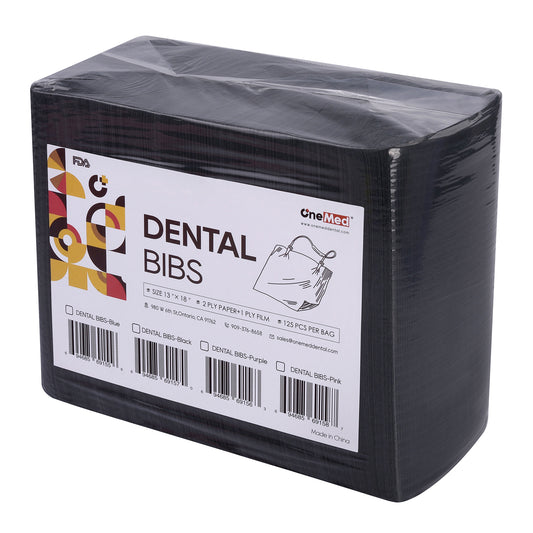 OneMed Disposable Black Dental Tattoo Patient Towel Bibs 3-Ply 13"x18" 125/Bag