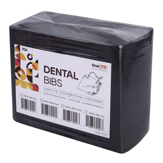 OneMed 250pcs Disposable Black Dental Tattoo Patient Towel Bibs 3-Ply 13"x18"