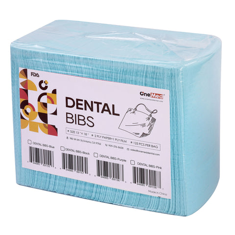 OneMed (Case of 500) Disposable Blue Dental Tattoo Patient Towel Bibs 3-Ply 13"x18"