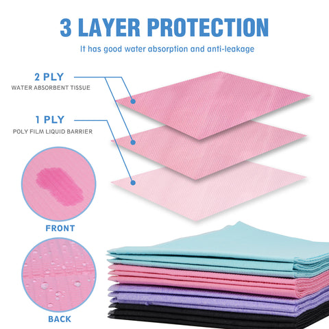OneMed Disposable Pink Dental Tattoo Patient Towel Bibs 3-Ply 13"x18" 125/Bag
