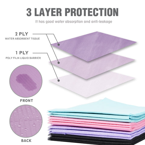 OneMed 1000(8 Bags) Disposable Purple Dental Tattoo Patient Towel Bibs 3-Ply 13"x18"