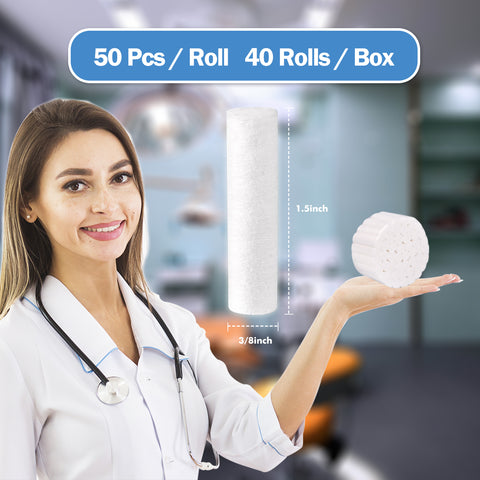 OneMed Disposable Dental Cotton Rolls 1-1/2" x 3/8", (#2 Medium) 2000/Box