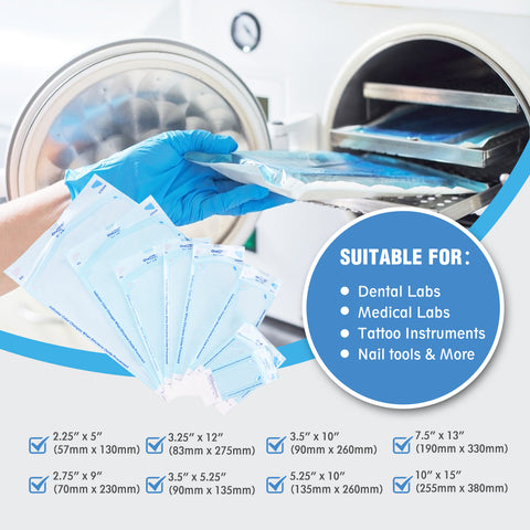 OneMed 3.25"x12" Self-Sealing Sterilization Pouches for Autoclave 800(4 Boxes)