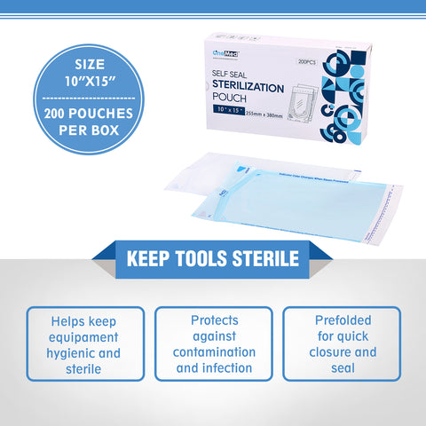 OneMed 10"x15" Self-Sealing Sterilization Pouches for Autoclave 800(4 Boxes)