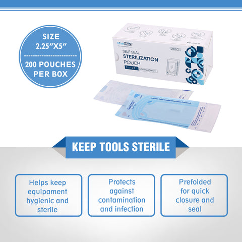 OneMed 2.25"x4" Self-Sealing Sterilization Pouches for Autoclave 200/Box