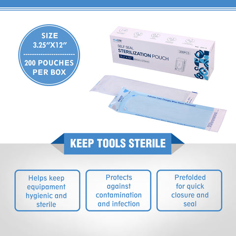 OneMed 3.25"x12" Self-Sealing Sterilization Pouches for Autoclave 800(4 Boxes)