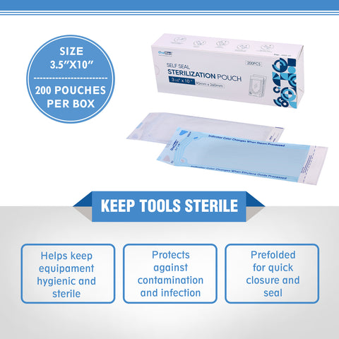 OneMed 3.5"x10" Self-Sealing Sterilization Pouches for Autoclave 200/Box