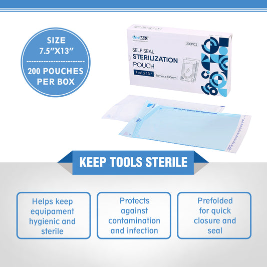 OneMed 7.5"x13" Self-Sealing Sterilization Pouches for Autoclave 200/Box