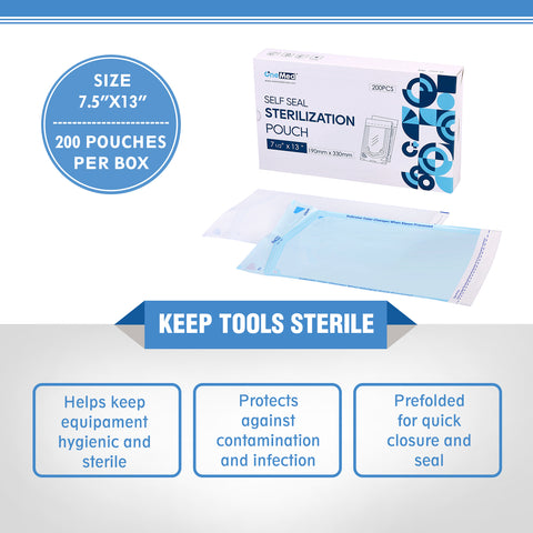 OneMed 7.5"x13" 2000 (10 Boxes) Self-Sealing Sterilization Pouches for Autoclave