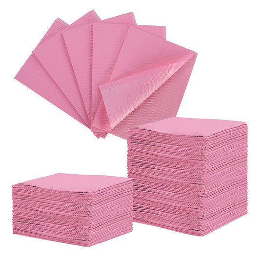 OneMed (Case of 500) Disposable Pink Dental Tattoo Patient Towel Bibs 3-Ply 13"x18"